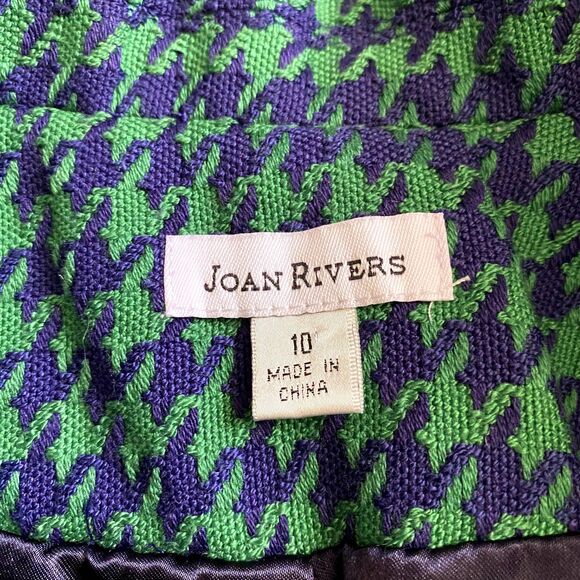 Joan Rivers Houndstooth Blazer‎ Green Purple Elbow Patch Academia Size 10 - Picture 5 of 6